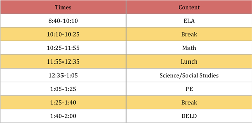 M/T/TH/F Schedule 